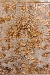 Detail Of Dragon Carving On Wall Screen At Mausoleum Of Dong Khanh Emperor In Hue, Vietnam. Mausoleum Of Dong Khanh Emperor Is A One Of The Relics Of Hue Citadel Complex.