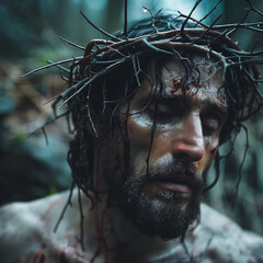 Depiction of Jesus Christ with a crown of thorn