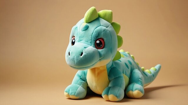 A picture of a cute dinosaur doll with high definition and clarity on a monochrome background