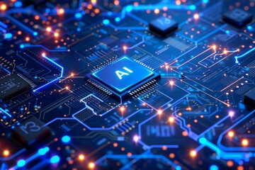 Tech AI concept controlling technological tools and intelligent robots. Development of an artificial code of ethics chips artificial intelligence science concept