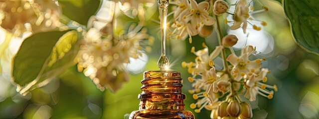 Obraz premium drops drip essential oils of linden. Selective focus