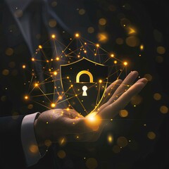 a hand with a security symbol showing protection 