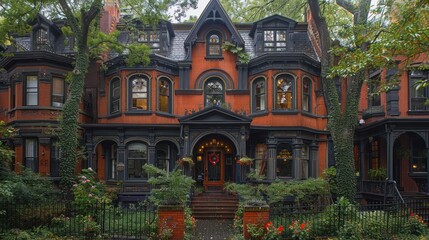 Victorian Mansion with Lush Greenery