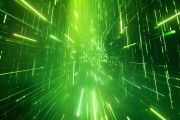 Obraz premium Abstract neon green lights, bright reflections background