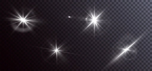 Flash, realistic highlights, glowing effects, camera light, sunlight reflection, stars, isolated highlights, sparkling highlights. Isolated on transparent background, png. Celestial, space elements

