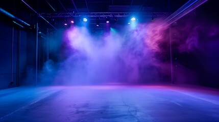 empty stage with blue and pink dust