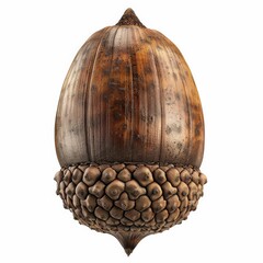 Close-Up of a Detailed Acorn Isolated on White Background Highlighting Texture and Natural Patterns