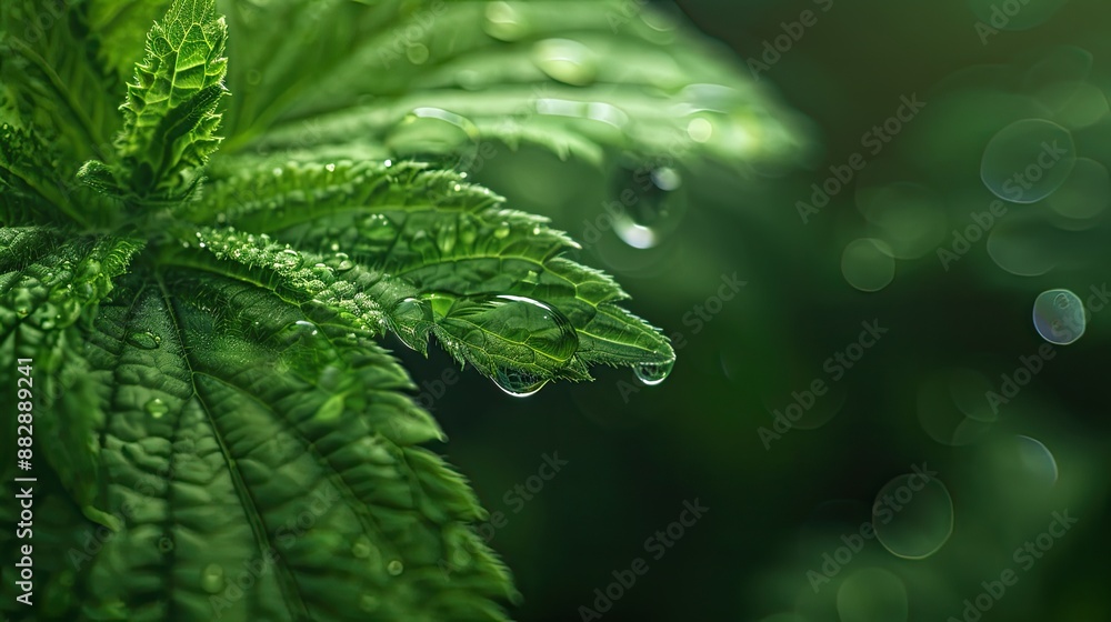 Wall mural a drop of nettle essential oil. Selective focus