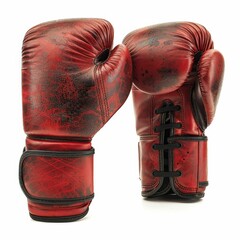 Vintage Red Boxing Gloves Isolated on White Background - Worn Leather Sports Equipment