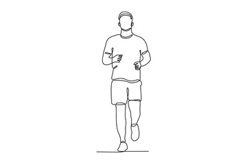 One continuous line drawing of a man fills his free time with sports. Outdoors activities concept. Dynamic single line draw design graphic vector illustration