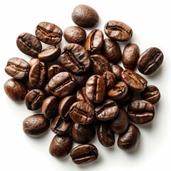 Obraz premium Close-Up of Freshly Roasted Coffee Beans Isolated on White Background