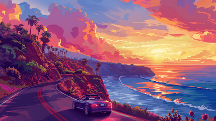 Winding seaside highway along rugged cliffs