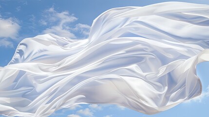 Obraz premium Close-up of white silk fabric with flowing, delicate folds and a soft, luxurious texture.