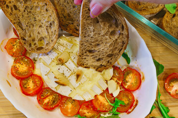 grilled camembert cheese with vegetables