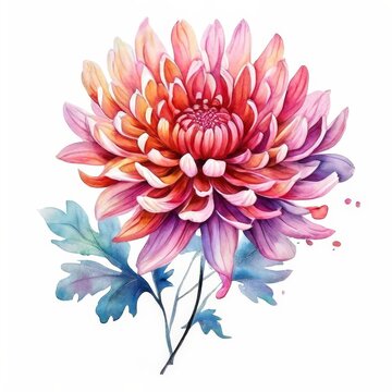 watercolor chrysanthemum flower vibrant colors clip art preview