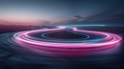 Fototapeta premium A bright pink and blue light trail on a road