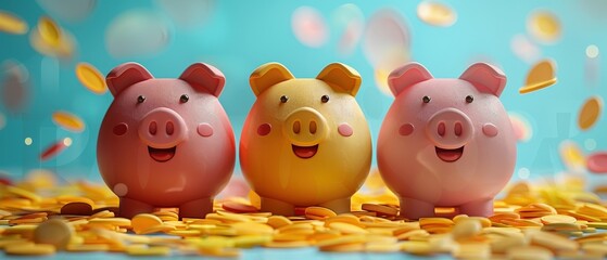 Obraz premium Cute 3D Blender style of a wealth management event with animated happy clients, isolated background.