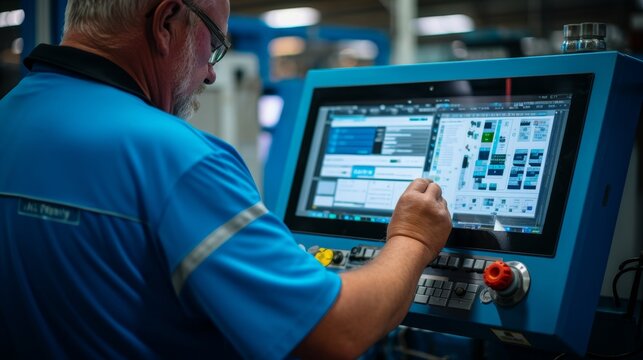 Hand operating cnc machine control panel for precise data input and advanced control