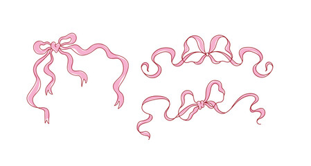 Cute pink coquette bow collection vector, romantic ribbon bow clip art