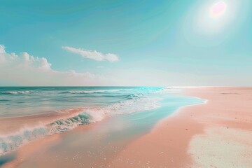 Gentle Waves Caress the Sandy Shore Under a Bright Sun and Clear Sky