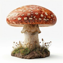 Close-up of a Vibrant Red and White Fly Agaric Mushroom with Detailed Texture on a White Background