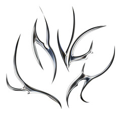 pieces of 3d rendered neotribal tattoo. aesthetic y2k cyber gothic style design with chrome texture. white background