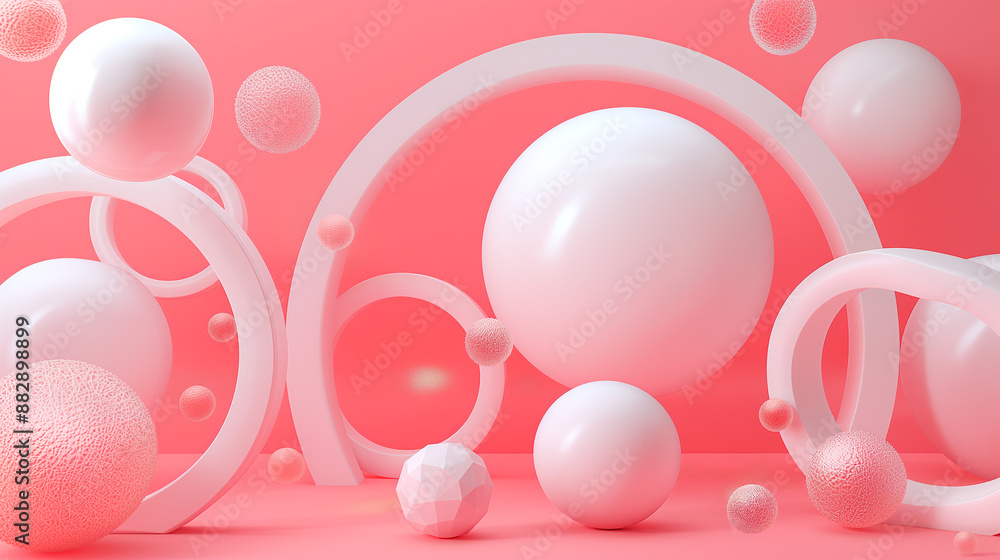 Poster white and pink 3d render of abstract geometric scene with blank frame user interface