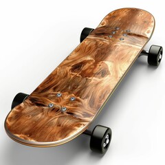 Stylish Wooden Skateboard with Unique Grain Pattern and Black Wheels on White Background