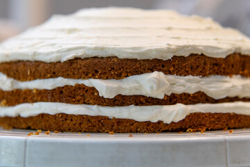 view of making cake with bread and cream