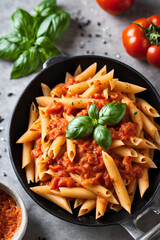pasta with tomato sauce and basil
