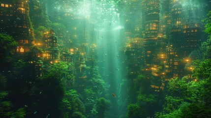 Fototapeta premium Submerged City: A Fantasy Underwater World