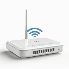 Modern Wireless Router with Antenna and Wi-Fi Signal Icon on White Background