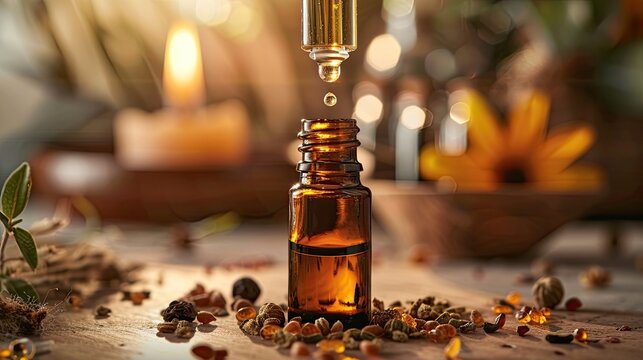 a drop of cumin essential oil. Selective focus