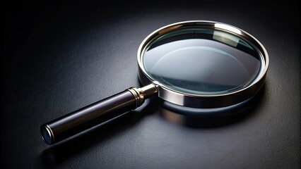 Close up image of a magnifying glass on a black background, magnifying glass, black, zoom, search, explore, investigation