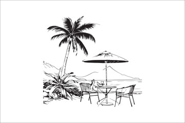 Beach Sulhouette vector illustration on white background. 