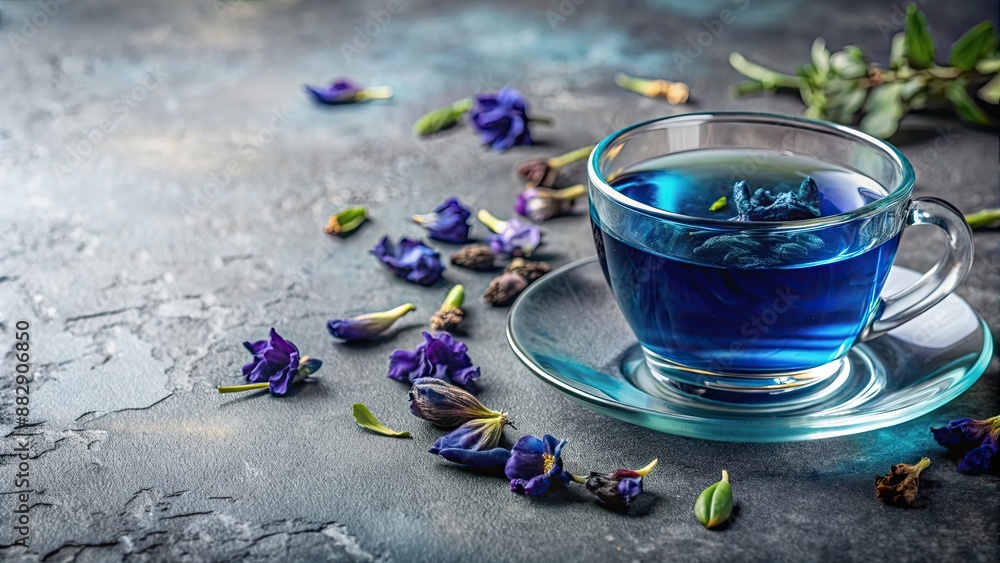 Canvas Prints Butterfly pea blue pea tea on grey concrete background, butterfly pea, blue pea, tea, drink, beverage, herbal, blue