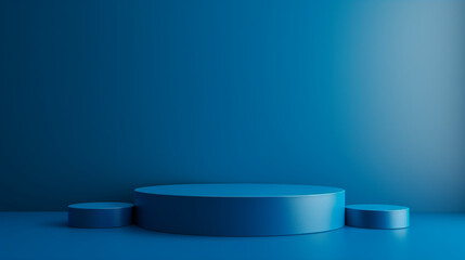 Petrol Blue Double Podium Minimal Cosmetic Background on Blue Background, 3D Rendering