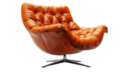 Orange Leather Armchair on Transparent Background