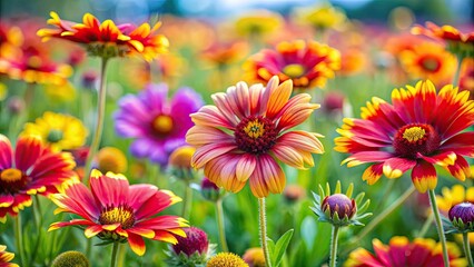 Fototapeta premium Close-up of blooming Huflattich flowers in a colorful meadow, spring, yellow, petals, nature, wildflower, medicinal plant