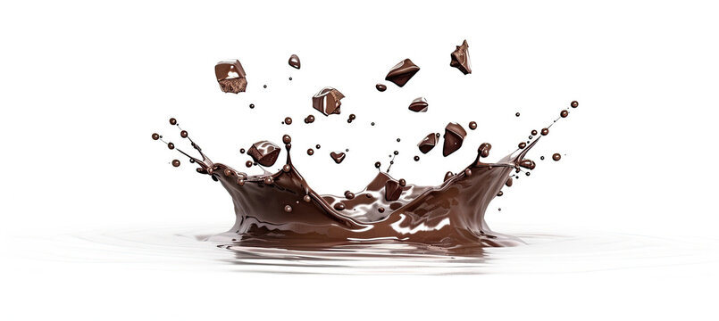 Chocolate Splash Isolated on White Background, Liquid Chocolate, Cocoa Splash, Sweet Dessert Art, Confectionery Design, Chocolate Drip, Food Illustration, Brown Liquid Splash, Dessert Topping