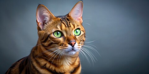 Bengal cat with green eyes looking to the left with curiosity, Bengal cat, feline, domestic animal, eyes, watching, curiosity