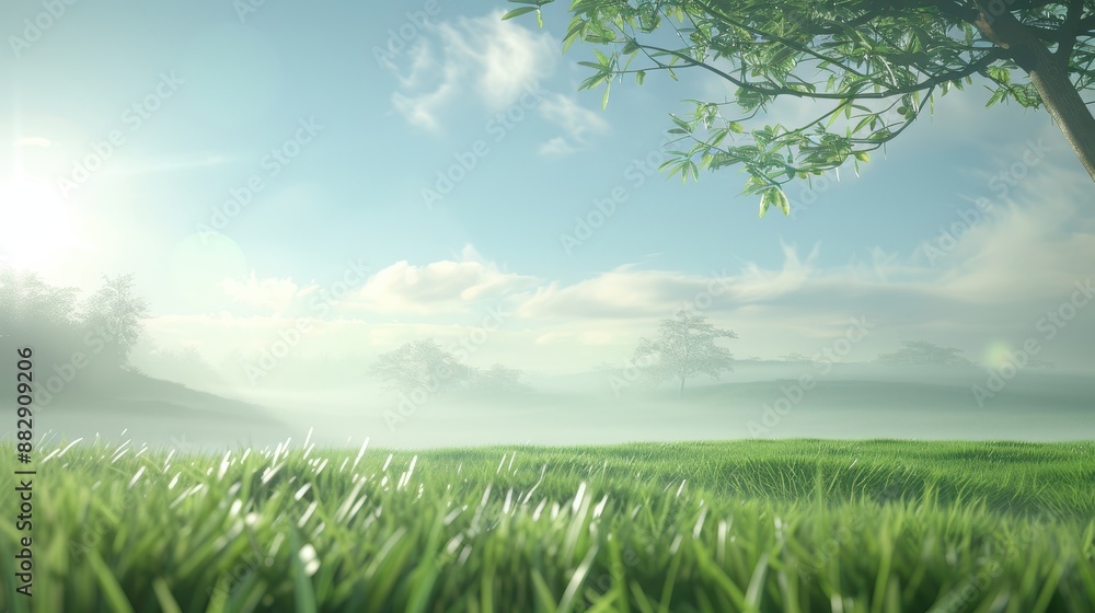 Canvas Prints a field of grass with a tree in the background