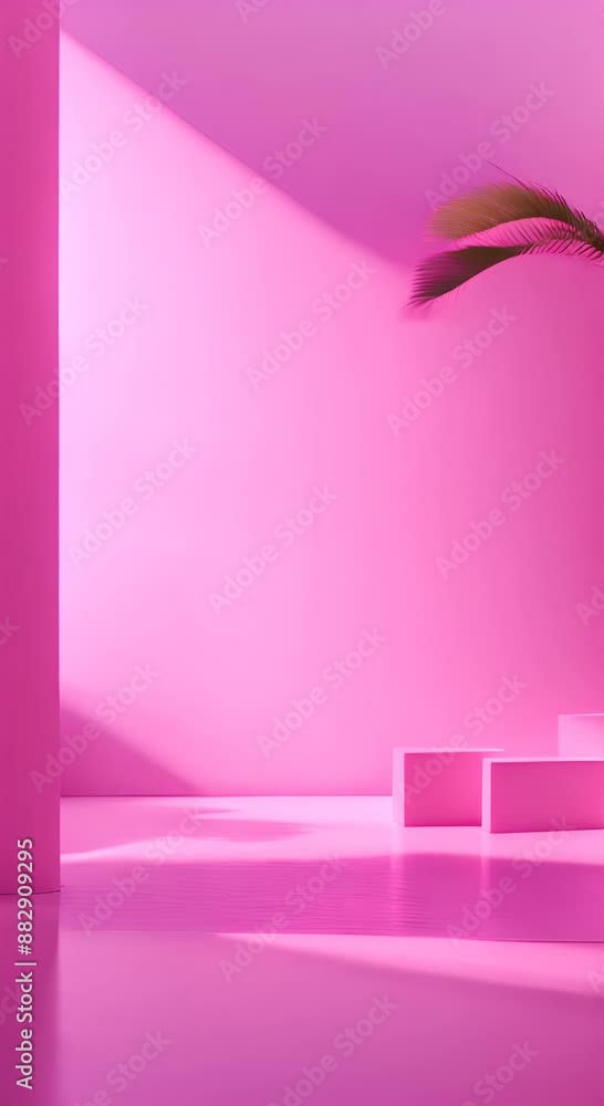 Poster abstract gradient pink studio background for product presentation with palm shadows overlay empty ro