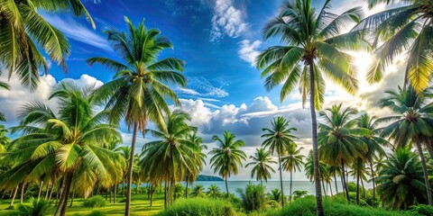 Obraz premium Car rental in lush tropical setting with green palm trees and blue skies , car, rental, tropical, nature, palm trees