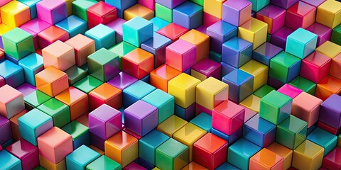 Obraz premium Colorful cubic background, cuboid, vibrant, geometric, rendering, abstract, multicolored, shapes, backdrop