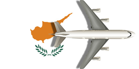 Flag of Cyprus with an airplane flying over it. Vector image.