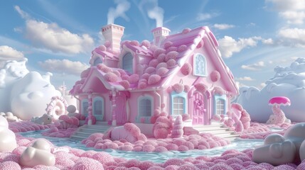 A pink house with pink flowers on it