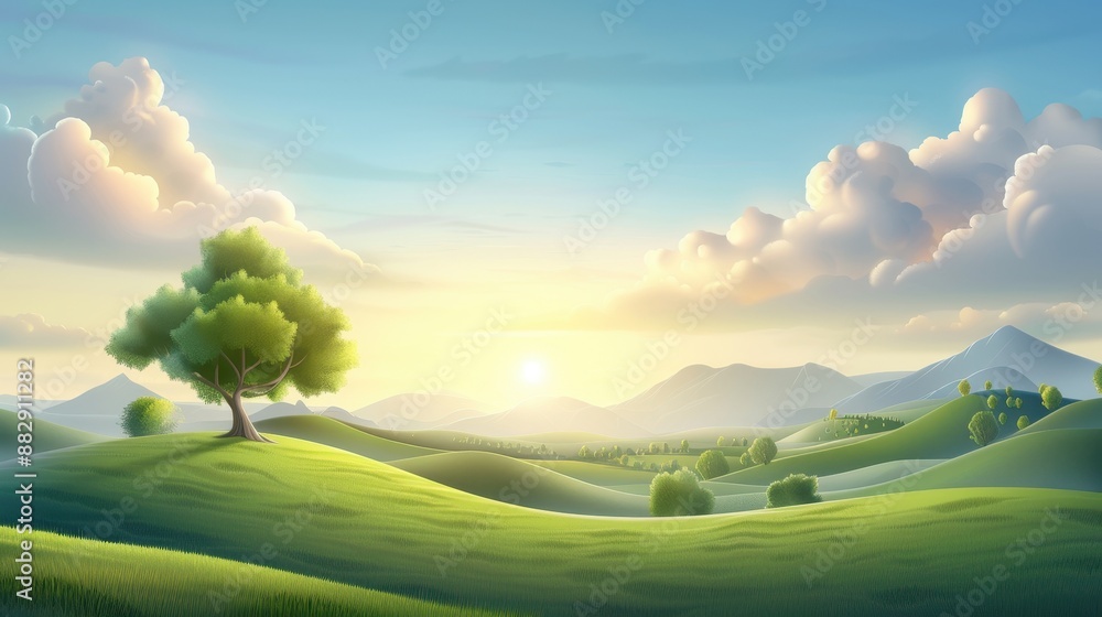 Canvas Prints a beautiful landscape with a tree in the foreground
