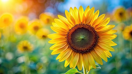 Obraz premium Bright and cheerful isolated sunflower with vibrant yellow petals and brown center, sunflower, plant, nature, garden, bloom
