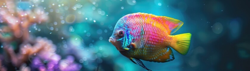 Fototapeta premium Vibrant Tropical Fish Swimming in Colorful Coral Reef Underwater Scene